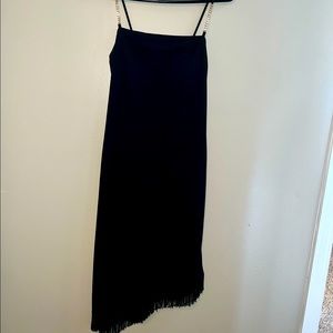 COPY - My Michell dress with rhinestone shoulder straps and fringe on asymmetri…